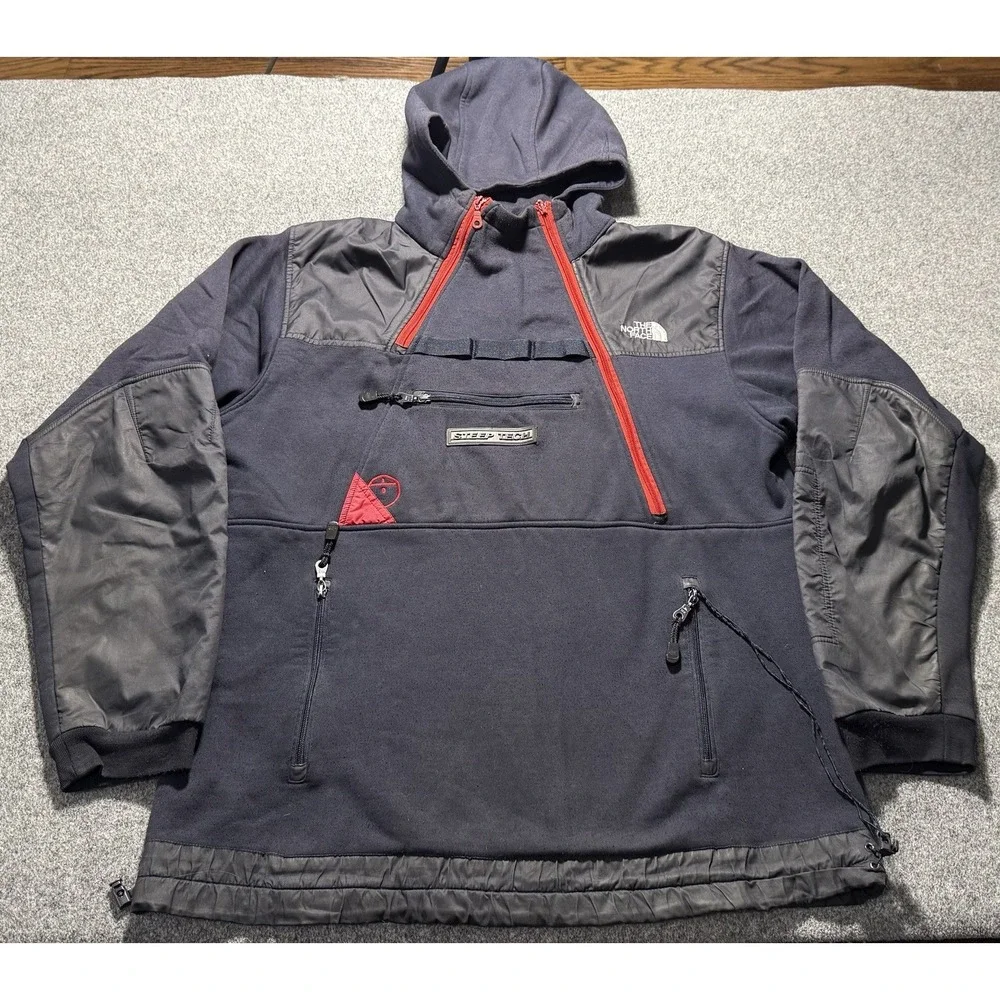 VTG The North Face TNF Steep Tech Fleece‎ Hoodie Jacket 2000s Mens 3XL Blue Red